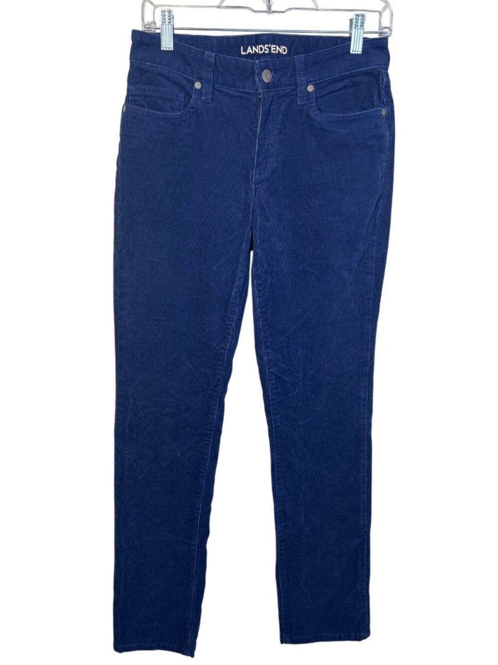 Lands’ End Corduroy Pants Navy Blue Mid Rise Straight Slim Fit Casual Women’s 2